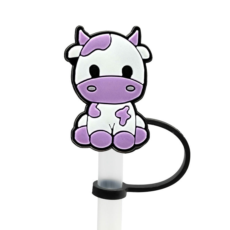 Wholesale 10PCS Cartoon Cow Milk Box Silicone Dustproof Straw Stopper